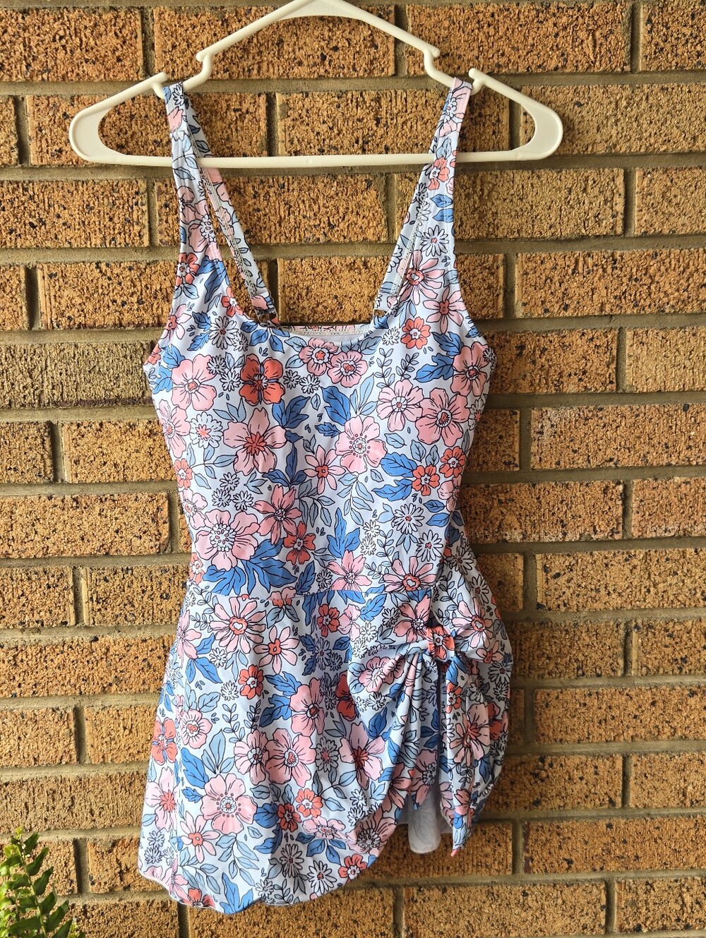 Retro Floral One Piece Swim Dress with Side Tie Sarong Skirt